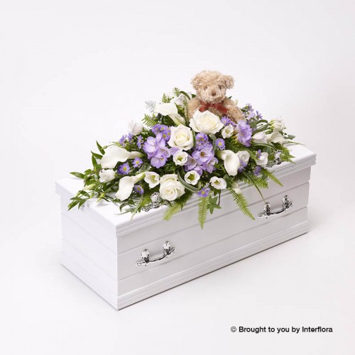 Children’s Casket Spray With Bear - Blue and Lilac product image
