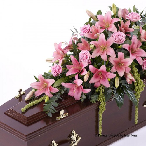 Large Lily and Rose Casket Spray - Pink product image