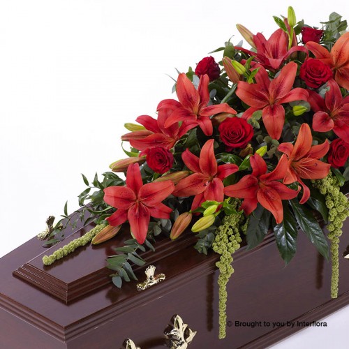 Large Lily and Rose Casket Spray - Red product image
