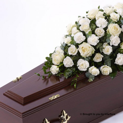 Large Rose and Carnation Casket Spray - White product image