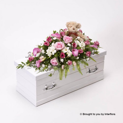 Children’s Casket Spray With Bear - Pink product image
